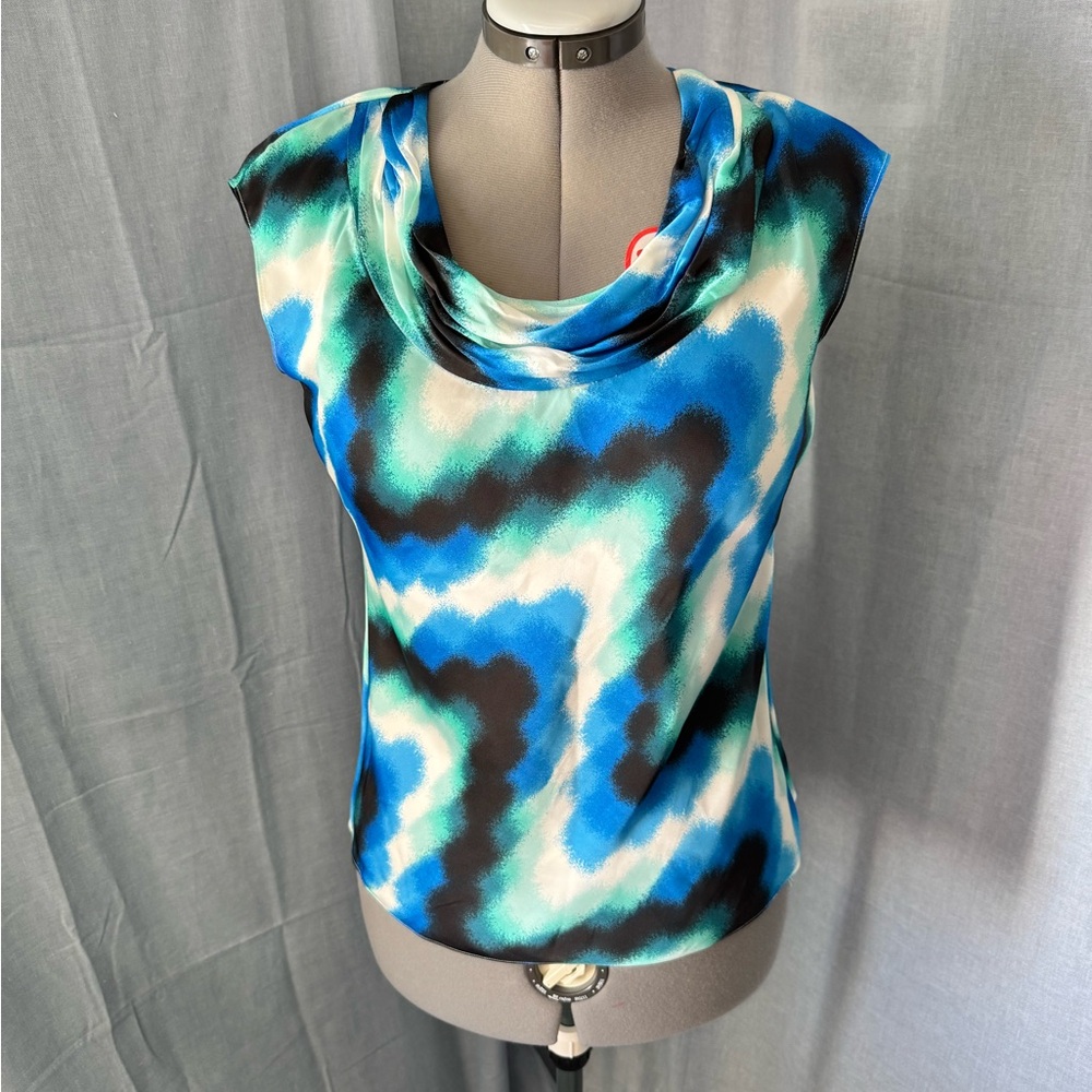 Anne Klein Blue and Black Patterned Blouse